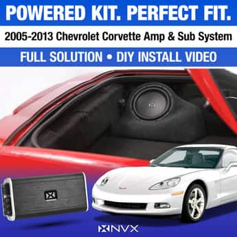 NVX - 2006-2013 Chevrolet Corvette C6 BOOST Bass Package - Single 10" Sealed Subwoofer Enclosure & Amplifier Bundle - Black