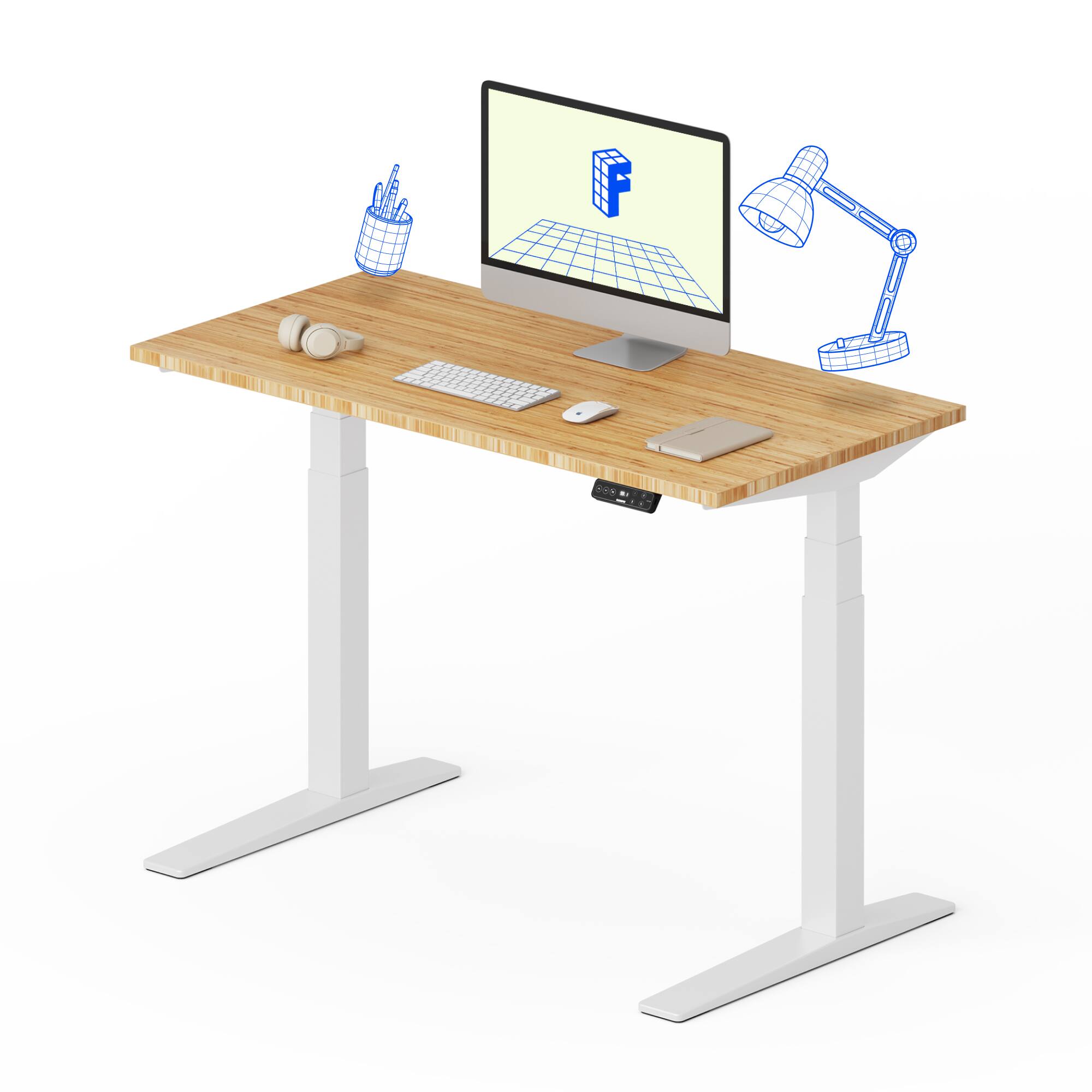 Alt View 6. FlexiSpot - FlexiSpot E7Pro 48''W Electric Adjustable Standing Desk, Bamboo/White - Bamboo.