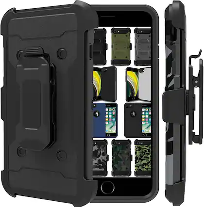 Front. DuraSafe Cases - iPhone X/iPhone XS - 5.8" 3-Layer Rugged Armor Phone Case with Kickstand - Military Gray(With Holster).