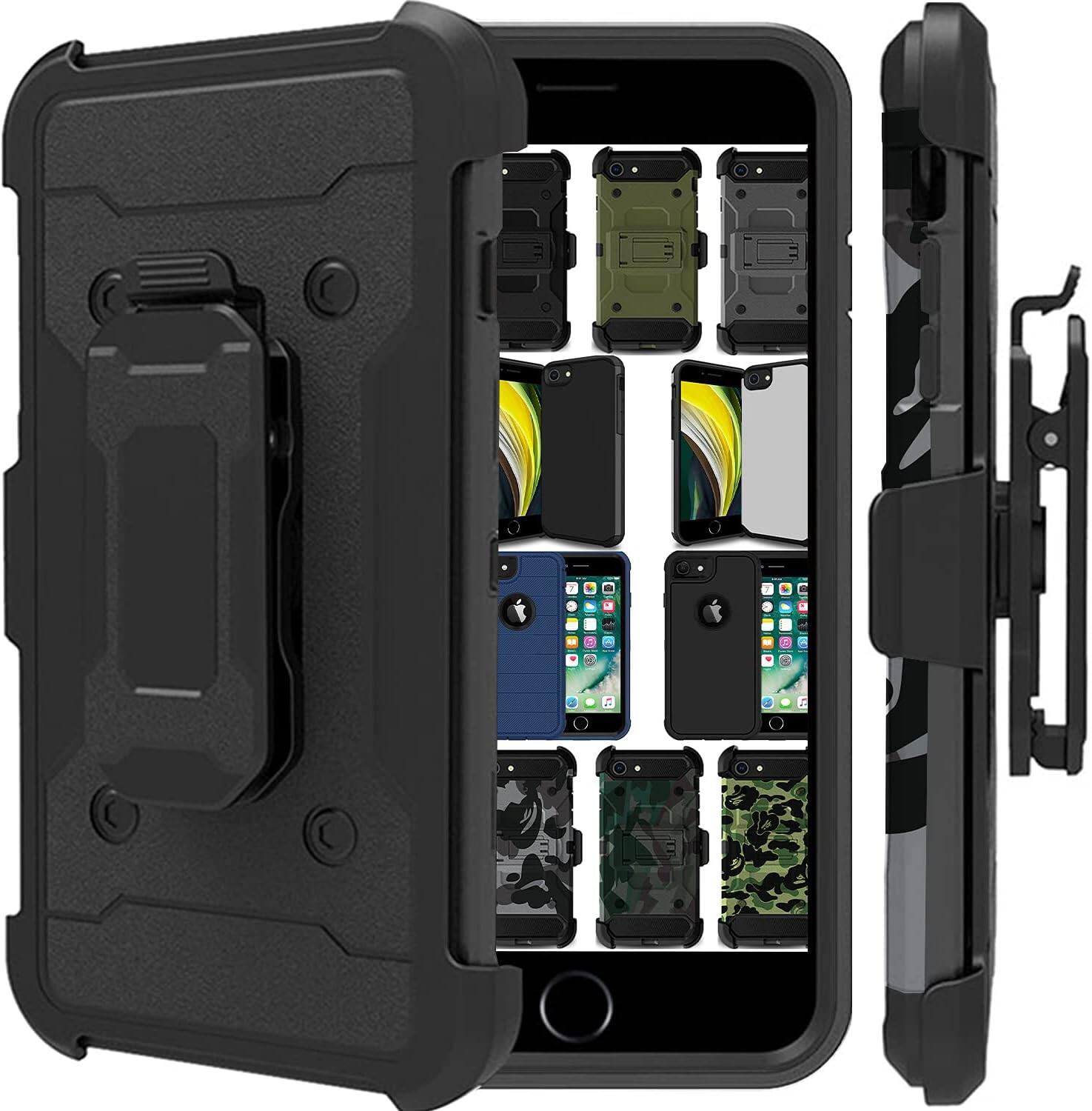Front. DuraSafe Cases - iPhone X/iPhone XS - 5.8" 3-Layer Rugged Armor Phone Case with Kickstand - Military Gray(With Holster).