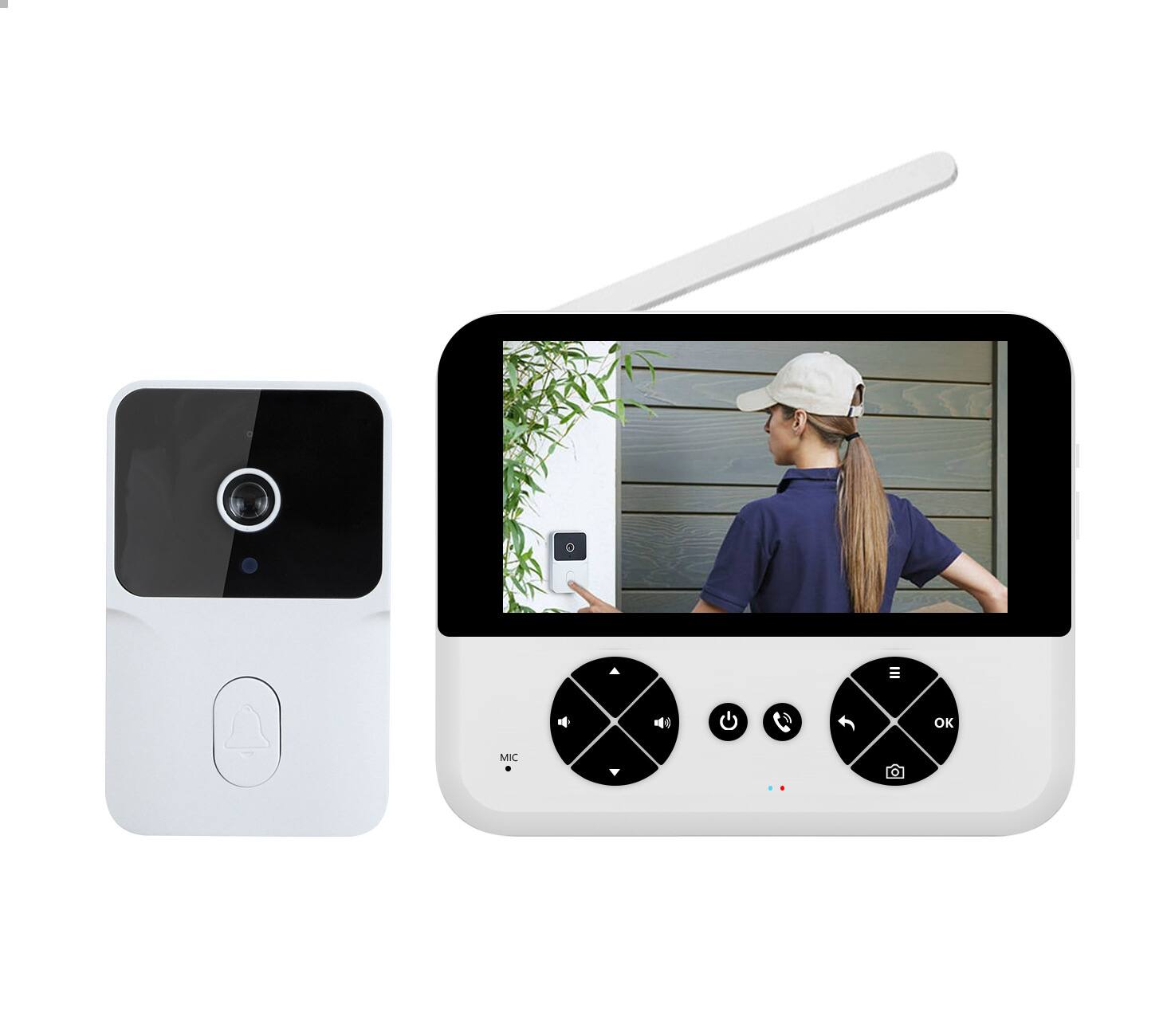 Front. Cluzine - Tuya Smart Video Doorbell, 4.3" Screen, Voice Changer, IR Night Vision, 2-Way Talk, 2.4G WiFi.