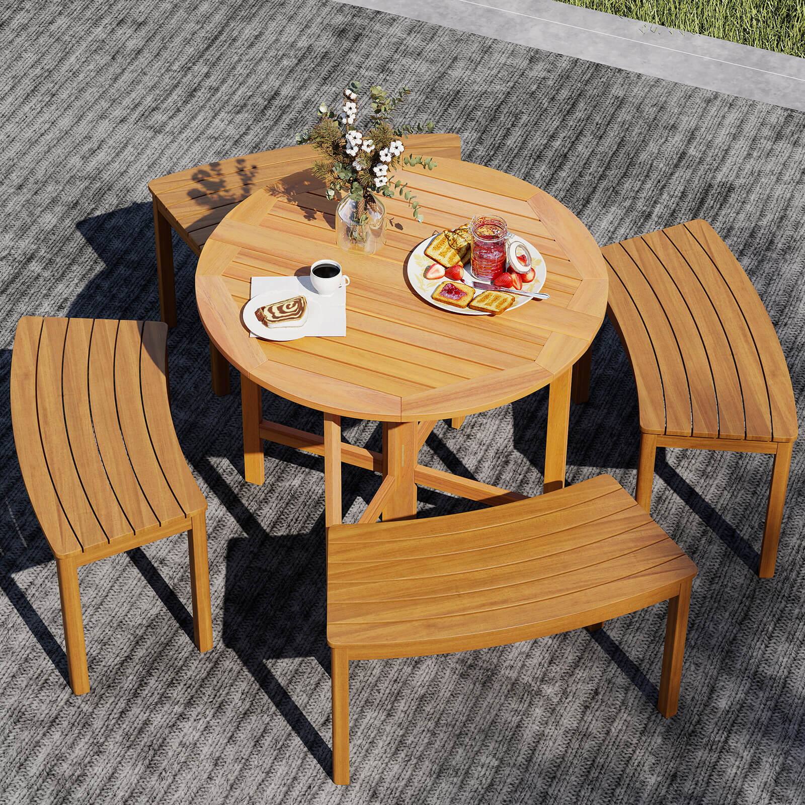 Alt View 3. Costway - Costway 2PCS 36" Outdoor Folding Round Dining Table with  Slatted Tabletop for Backyard - Teak.