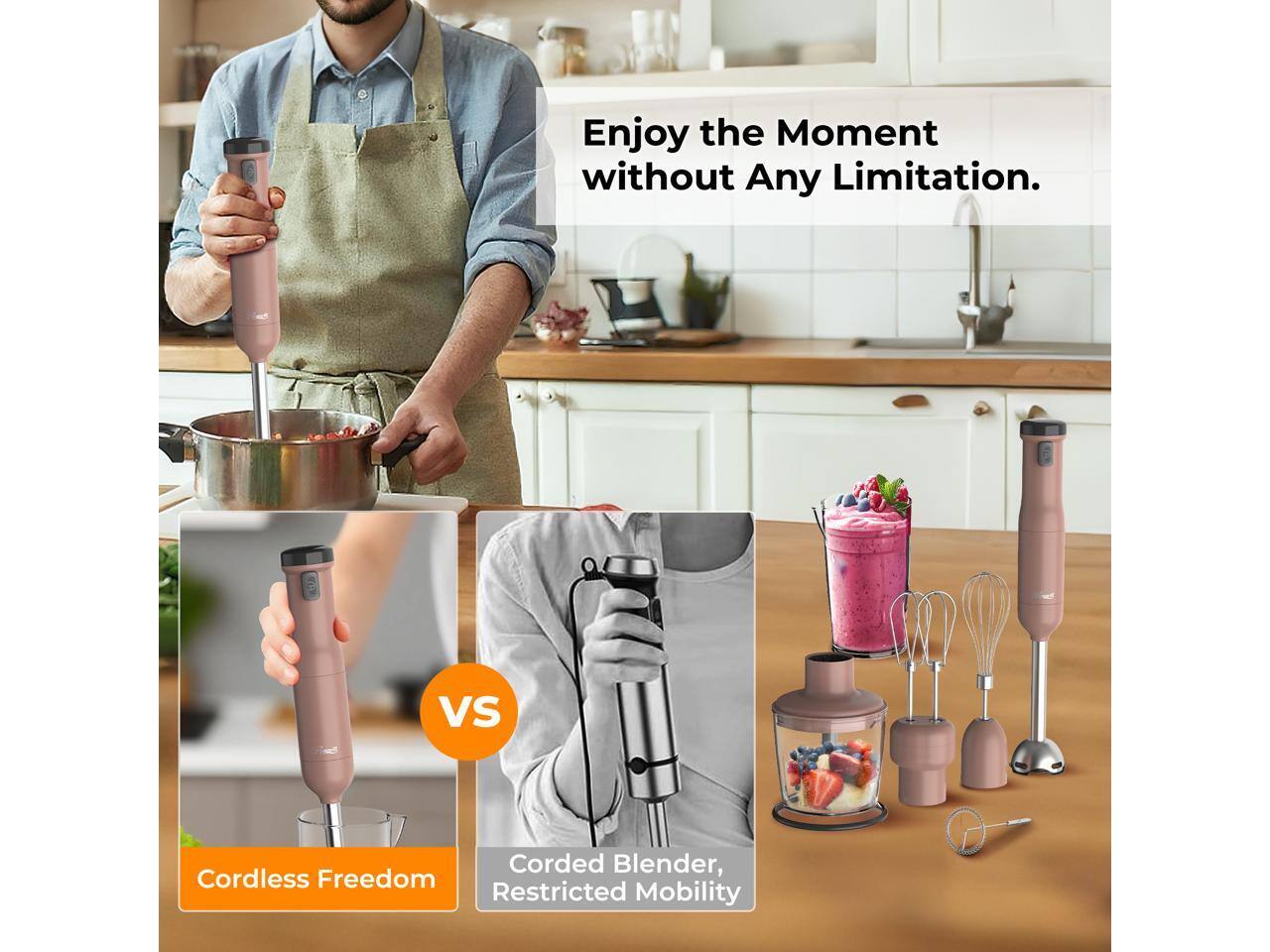 Enjoy the Moment without Any Limitation.  
VS  
Cordless Freedom  
Corded Blender, Restricted Mobility