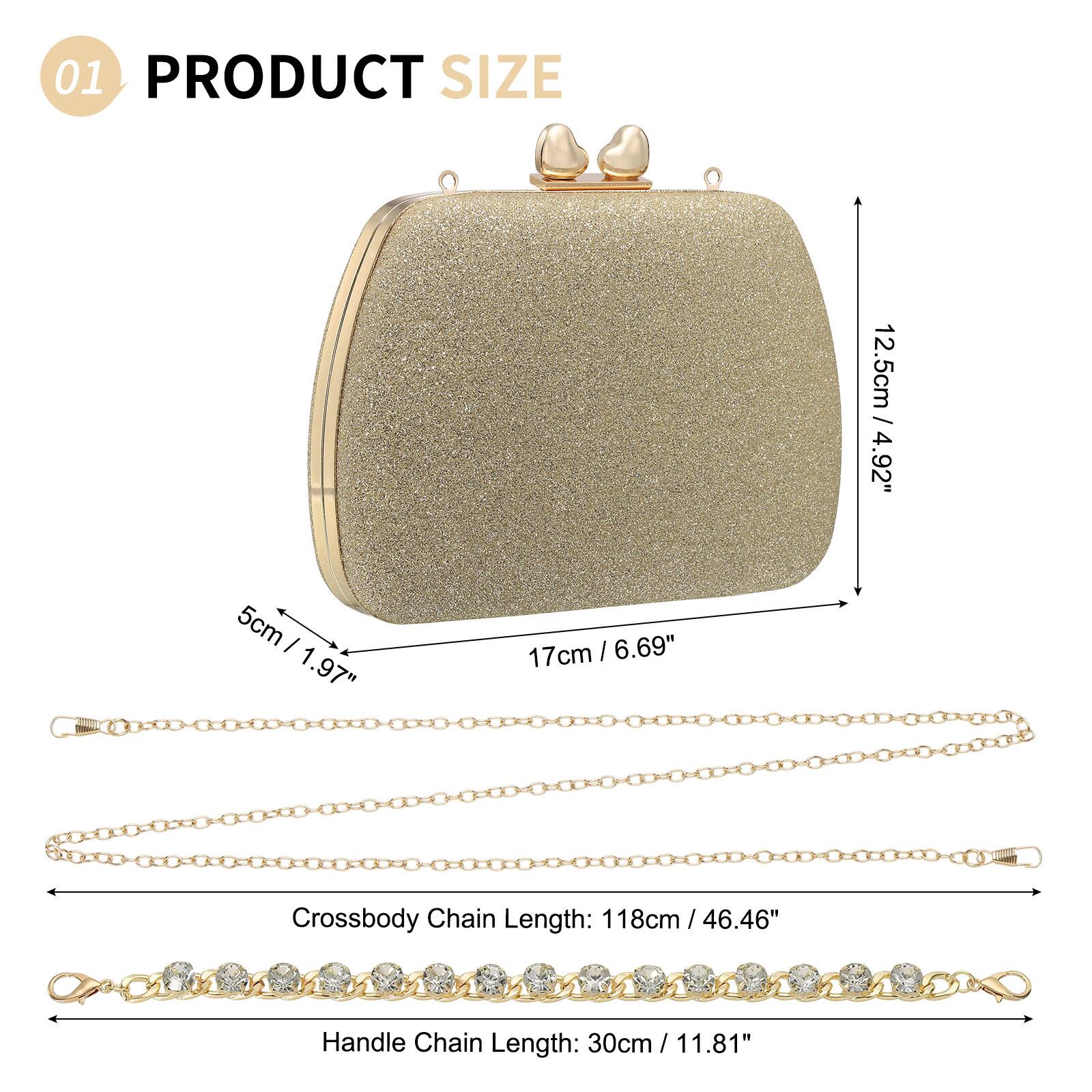 01 PRODUCT SIZE  
12.5cm / 4.92"  
5cm / 1.97"  
17cm / 6.69"  
Crossbody Chain Length: 118cm / 46.46"  
Handle Chain Length: 30cm / 11.81"