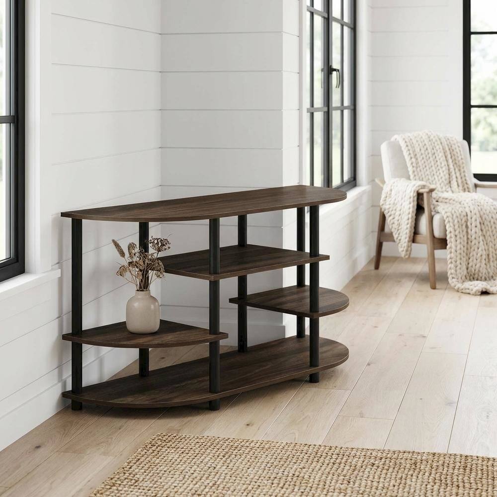 Alt View 1. FurniFact - Corner TV Stand in Columbia Walnut/Black, Modern Design, Wood-Composite Material - Brown Black.