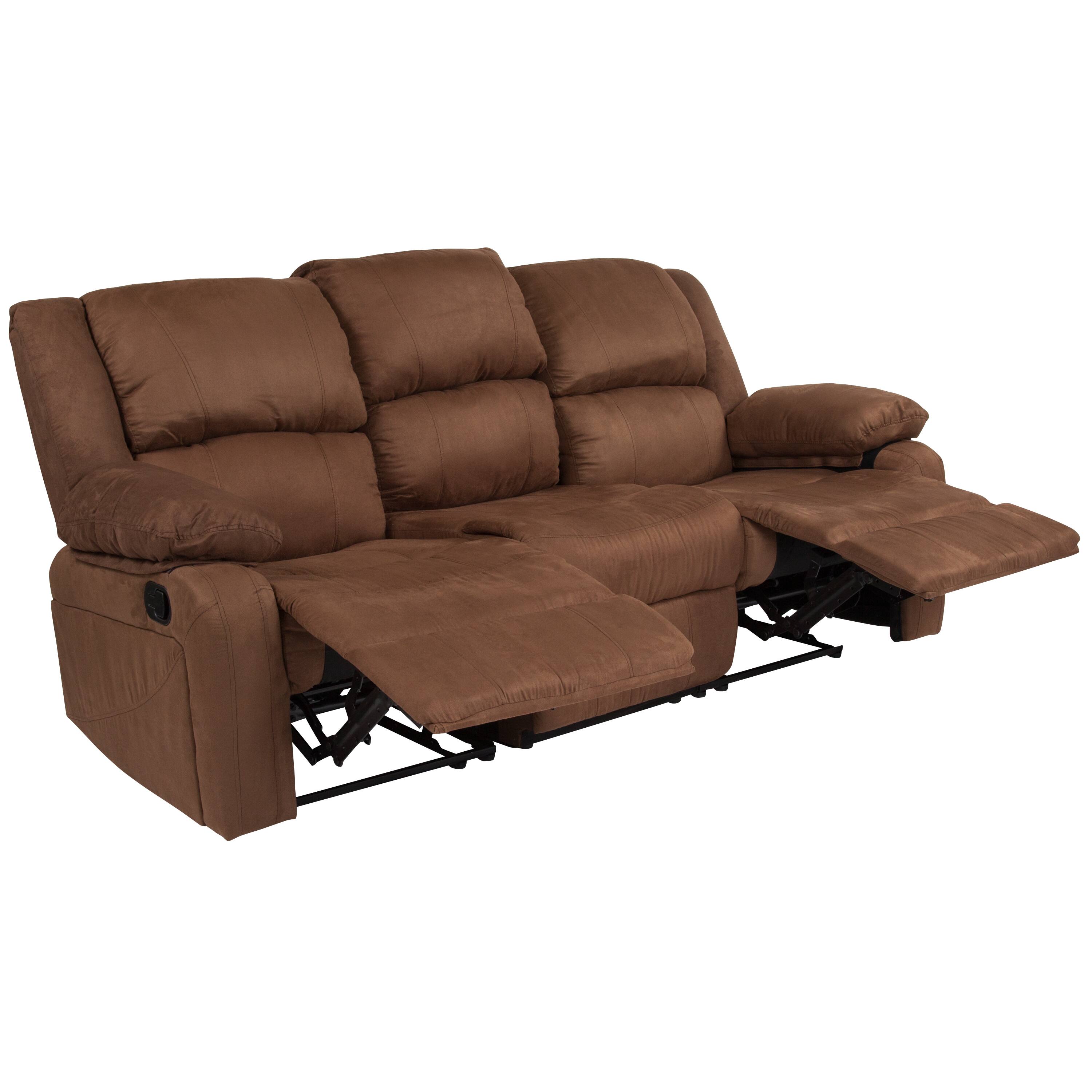Alt View 5. Emma + Oliver - Bustle Back LeatherSoft Sofa with Two Built-In Recliners - Chocolate Brown Microfiber.