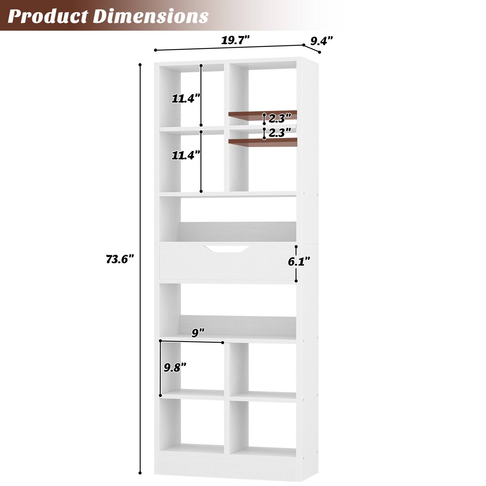 Product Dimensions: 19.7" x 9.4" x 11.4" x 11.4" x 2.3" x 12.3" x 73.6" x 6.1" x 9" x 9.8"