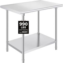 OSTBA - 24 x 36 Prep Table, NSF Commercial Heavy-Duty Work Table with Adjustable Undershelf & Feet - Stainless Steel