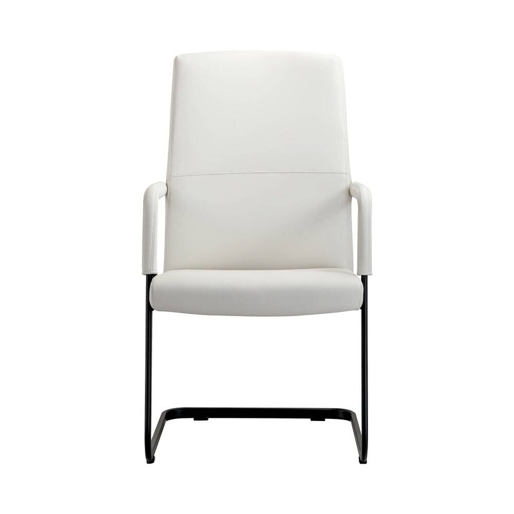 Alt View 2. LeisureMod - Evander Leather Office Chair with Aluminum Frame, Fixed Armrests, Sponge Cushion, Easy-Clean Design & Quick Assembly - White.