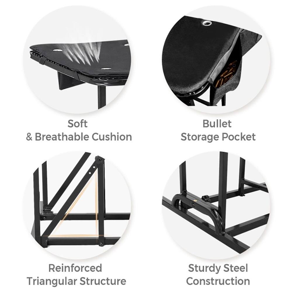 - Soft & Breathable Cushion
- Bullet Storage Pocket
- Reinforced Triangular Structure
- Sturdy Steel Construction