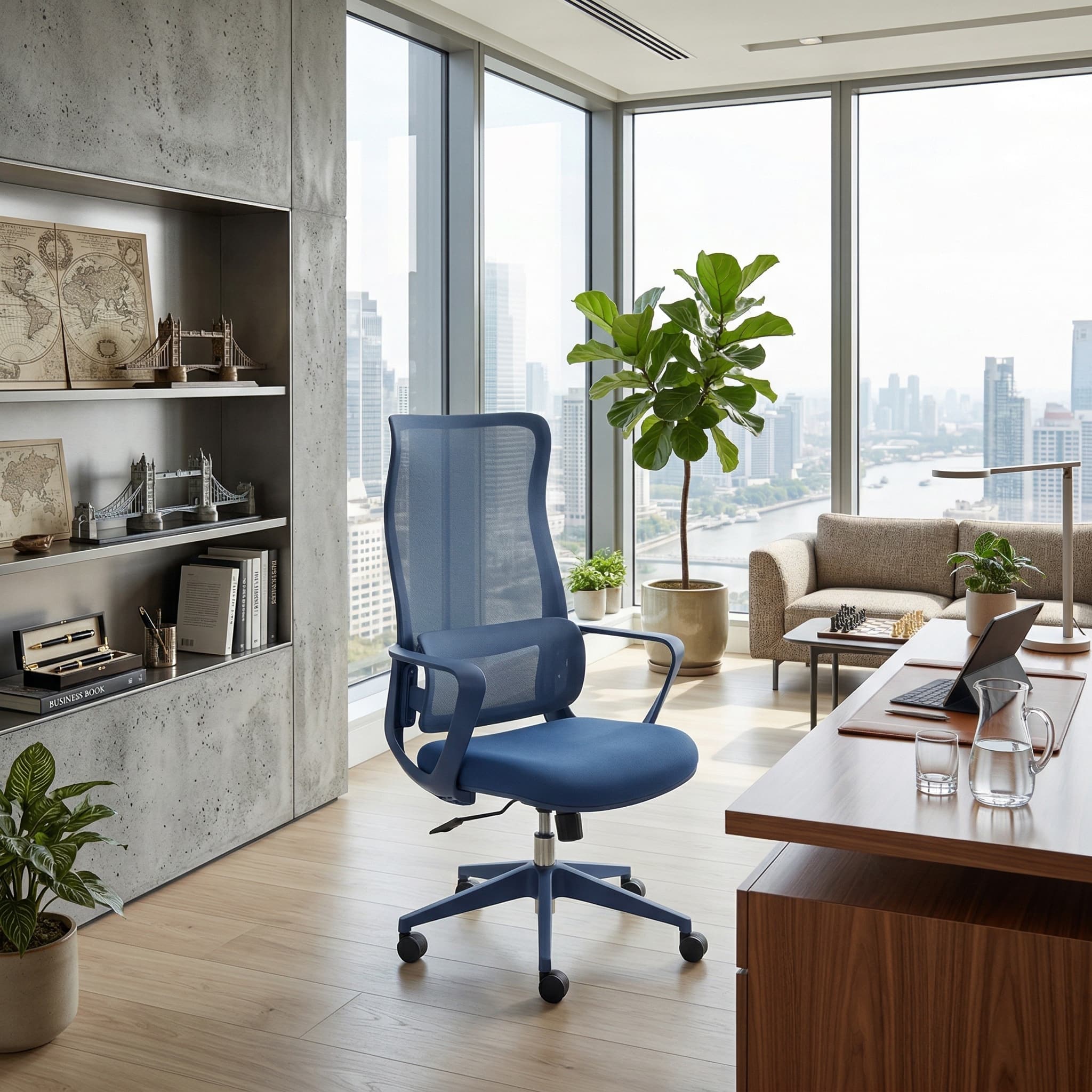 Forest'nSky - Modern Ergonomic Mesh Office Chair – High-Back Executive Desk Chair with Lumbar Support, Adjustable Height - Blue
