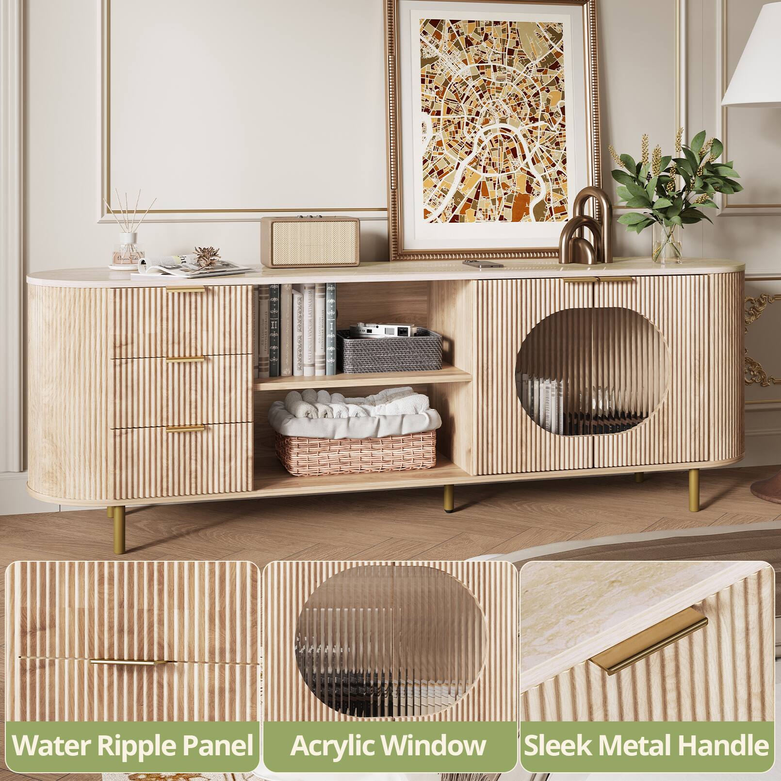 Water Ripple Panel Acrylic Window Sleek Metal Handle