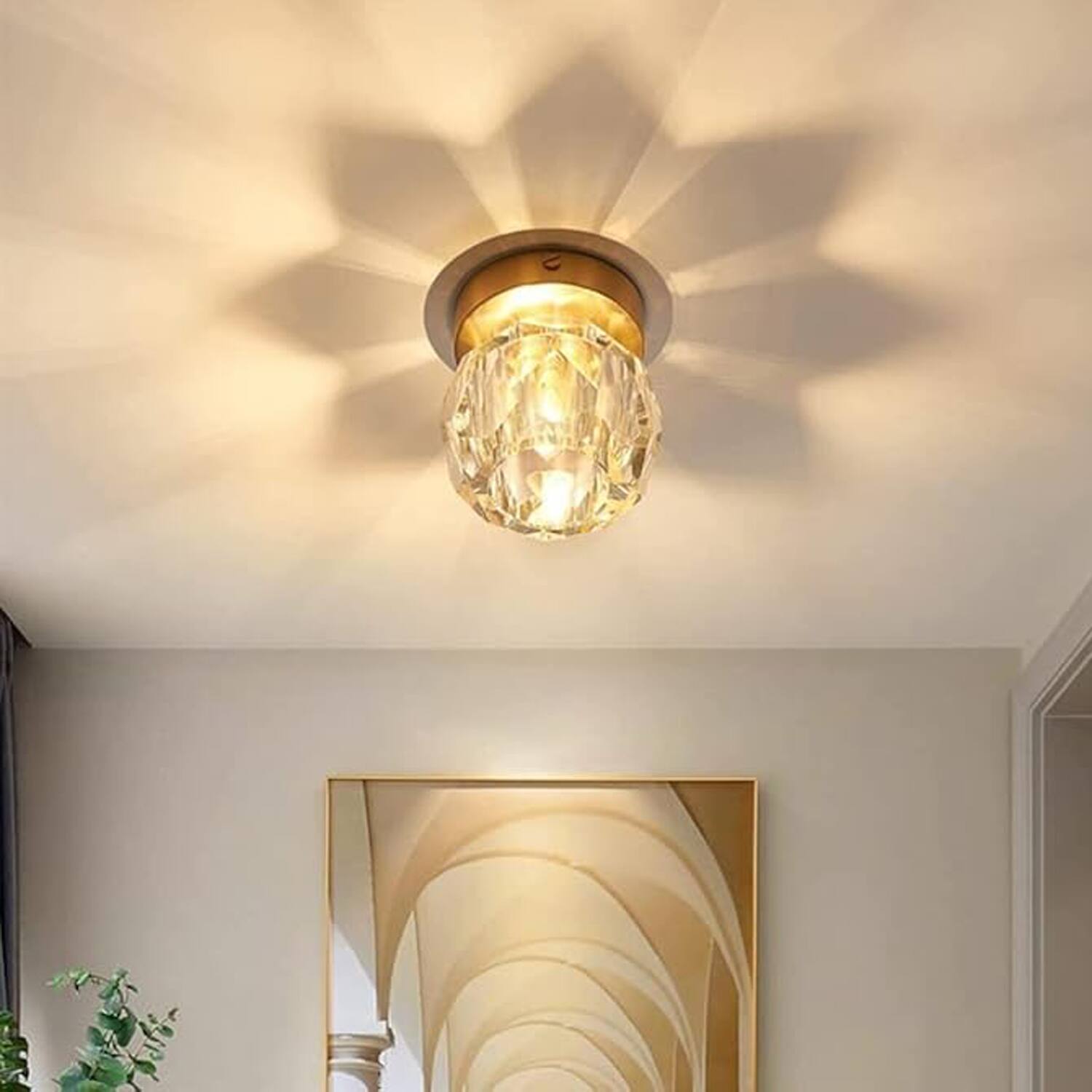 Alt View 2. Umeiluce - 1-Light 4.7" Crystal Flush Mount Ceiling Light - Brass.