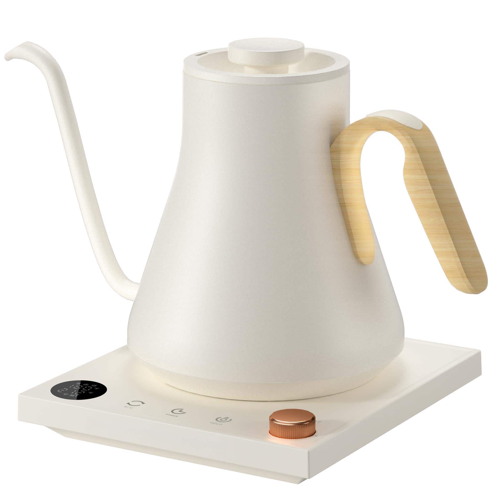 Dapper Styles - Electric Kettle Gooseneck ±1℉ Precise Temperature Control Stainless Steel Interior Quick Heating For Pour O - Cream White