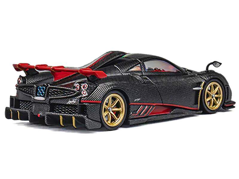 Angle. CM Models - Pagani Imola Black Carbon with Italian Flag Stripes with Extra Wheels 1/64 Diecast Model Car by CM Model - Black.