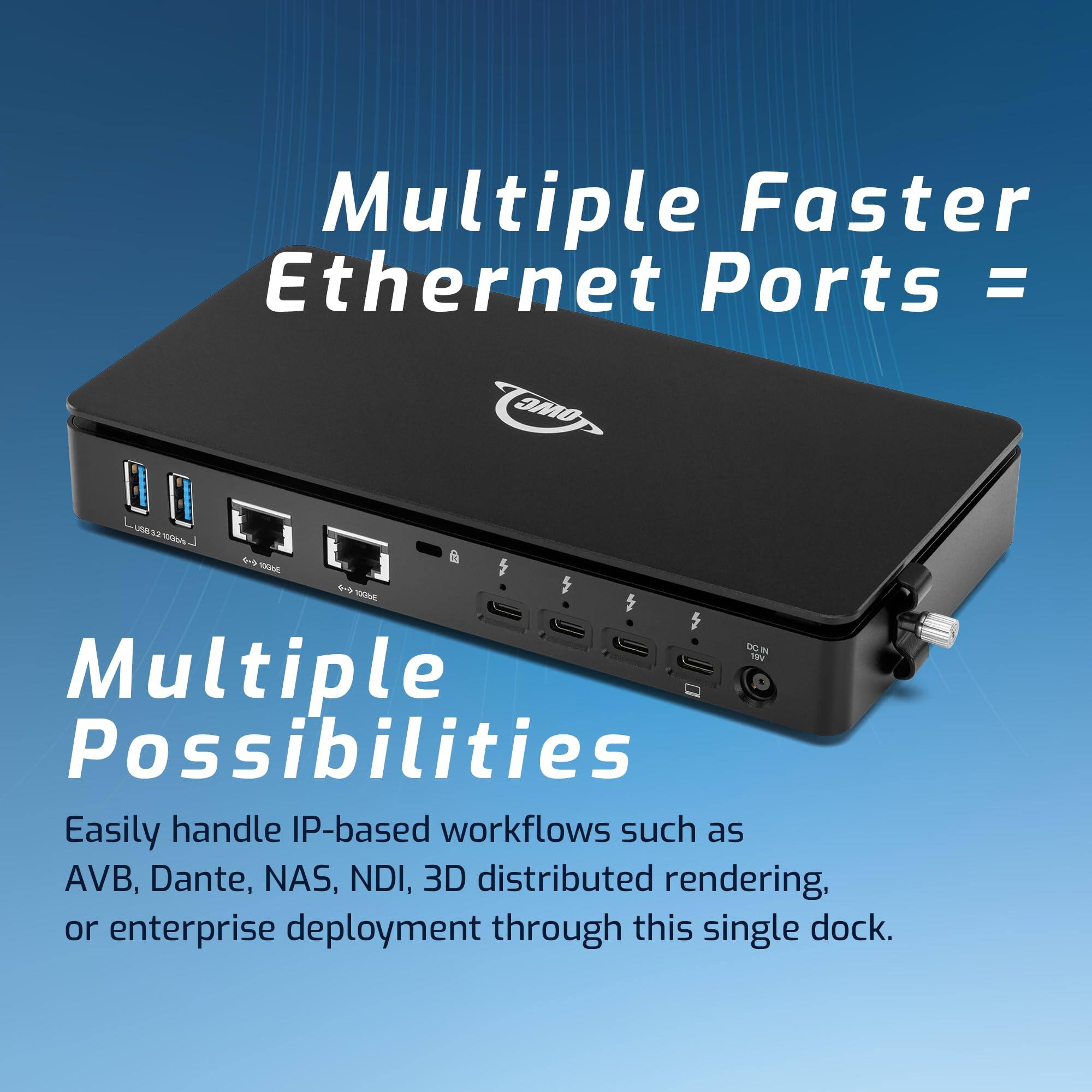 Multiple Faster Ethernet Ports = Multiple Possibilities

Easily handle IP-based workflows such as AVB, Dante, NAS, NDI, 3D distributed rendering, or enterprise deployment through this single dock.
