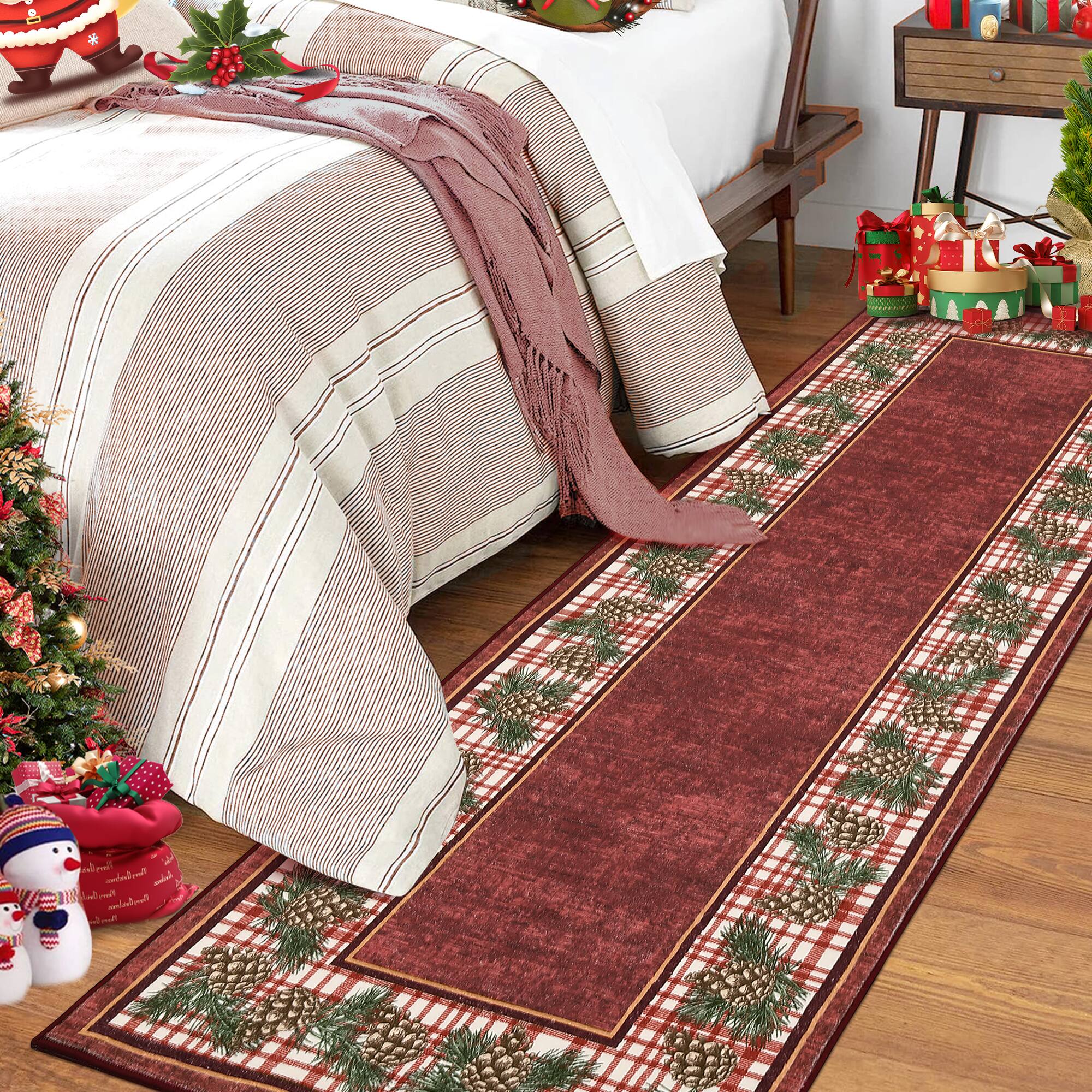 Front. Acekool - 2 x 10 ftChristmas Carpet Runner Foldable Soft Non-Shedding Floor Mat for Living Room Bedroom - Red.