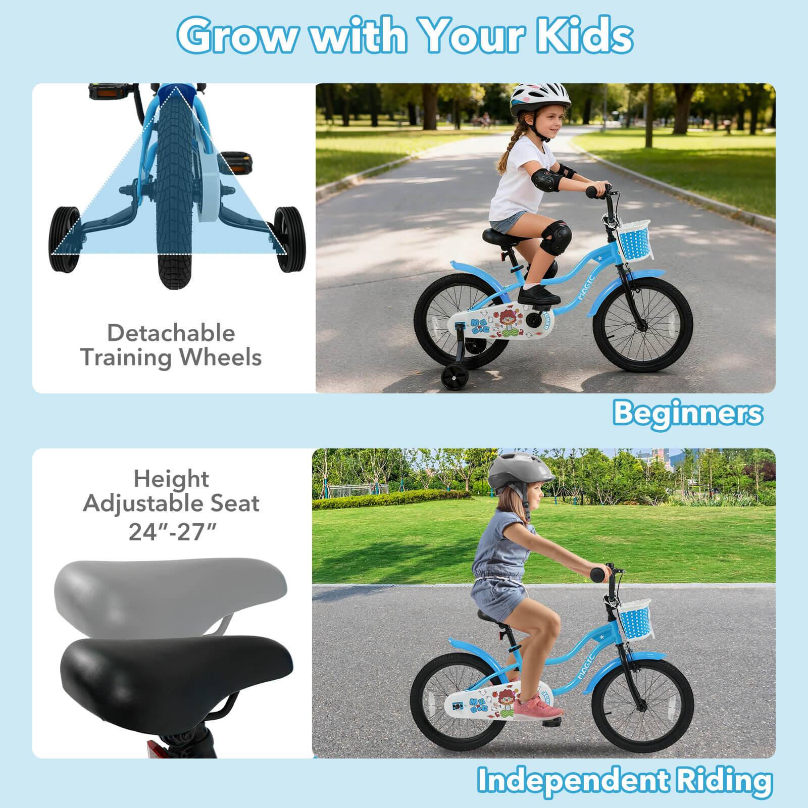 Grow with Your Kids

- Detachable Training Wheels
- Height Adjustable Seat 24"-27"
- Beginners
- Independent Riding