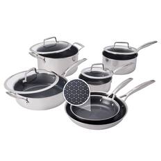 Front. Henckels - Henckels Paradigm Ceramic 10-pc Stainless Steel Dual Performance Cookware Set - Stainless Steel.