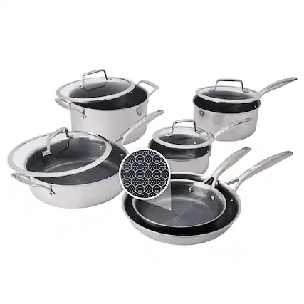 Front. Henckels - Henckels Paradigm Ceramic 10-pc Stainless Steel Dual Performance Cookware Set - Stainless Steel.