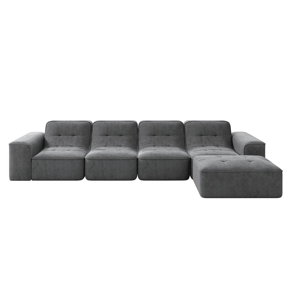 Alt View 3. Kadyn - 104" Left Chaise Modular Sectional, Plush Corduroy Cloud Couch with Deep Seating, No Assembly, Black - Gray.