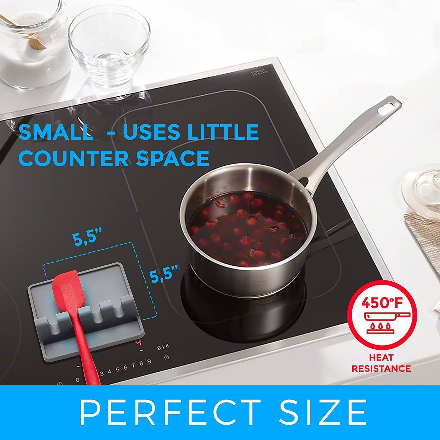 SCHOTT,  
SMALL - USES LITTLE COUNTER SPACE  
5.5"  
5.5"  
450°F  
B 1/11 HEAT 3456789 5 RESISTANCE PERFECT SIZE