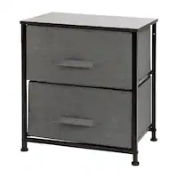 Alamont Home - 2 Drawer Wood Top Nightstand Storage Organizer with Cast Iron Frame and Dark Easy Pull Fabric Drawers - Black/Gray - Front_Zoom