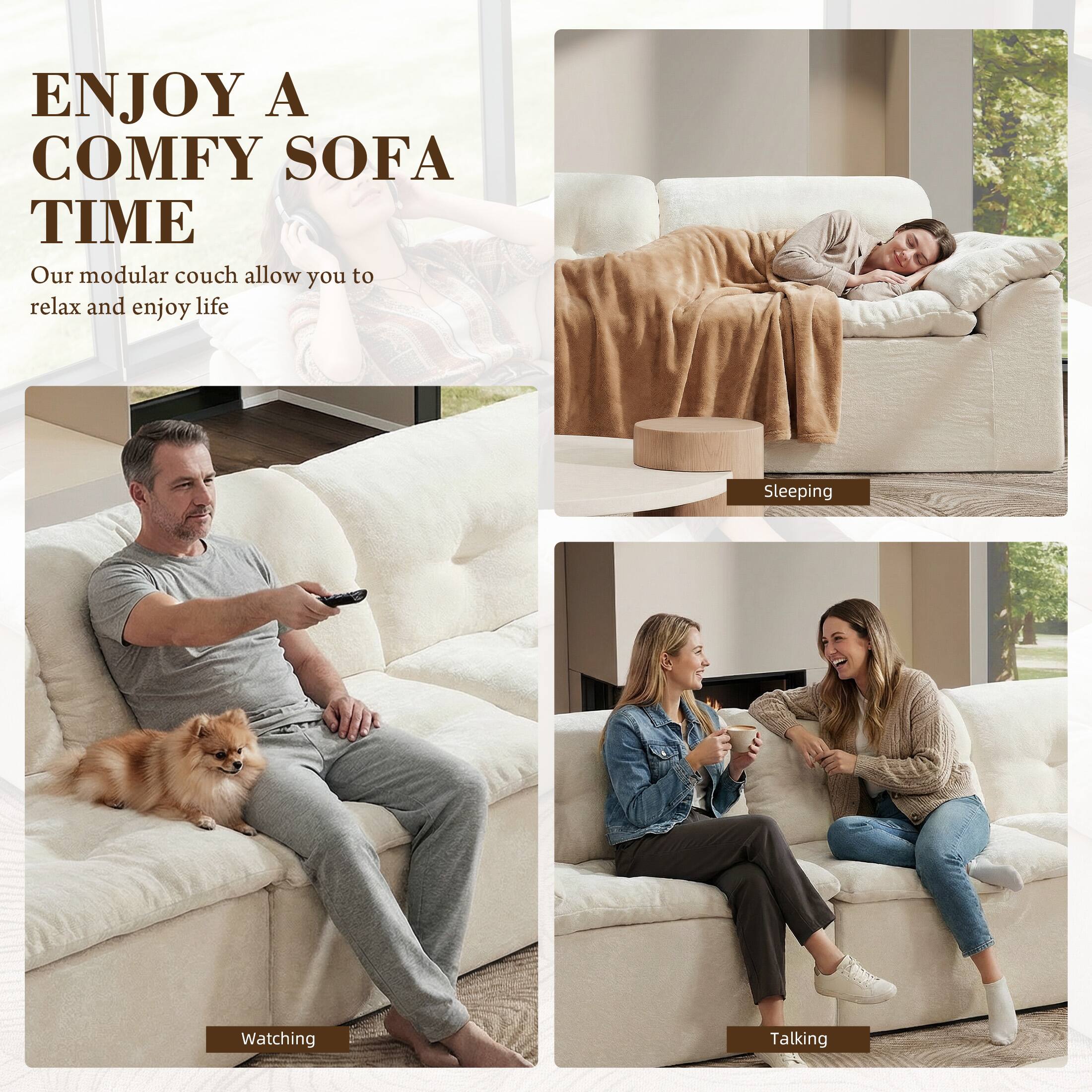 ENJOY A COMFY SOFA TIME

Our modular couch allows you to relax and enjoy life

Sleeping

Watching

Talking