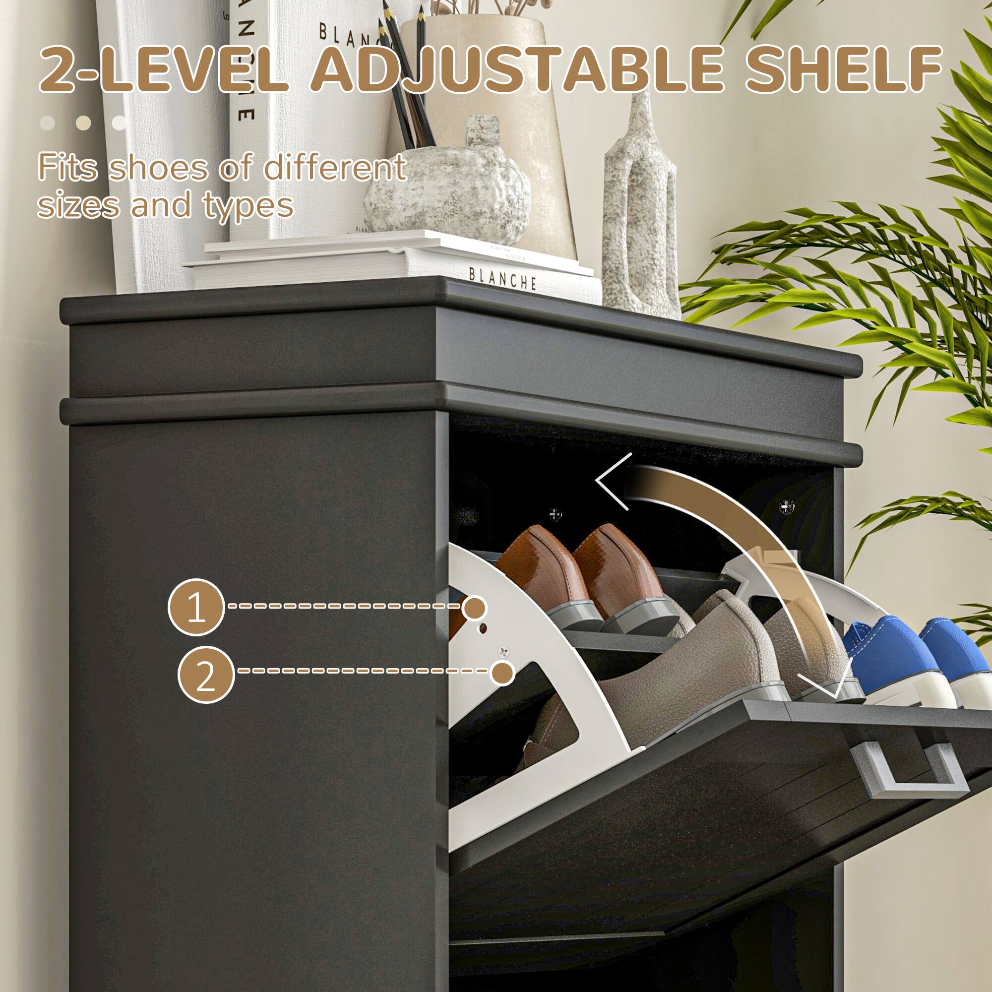 2-LEVEL ADJUSTABLE SHELF Fits shoes of different sizes and types