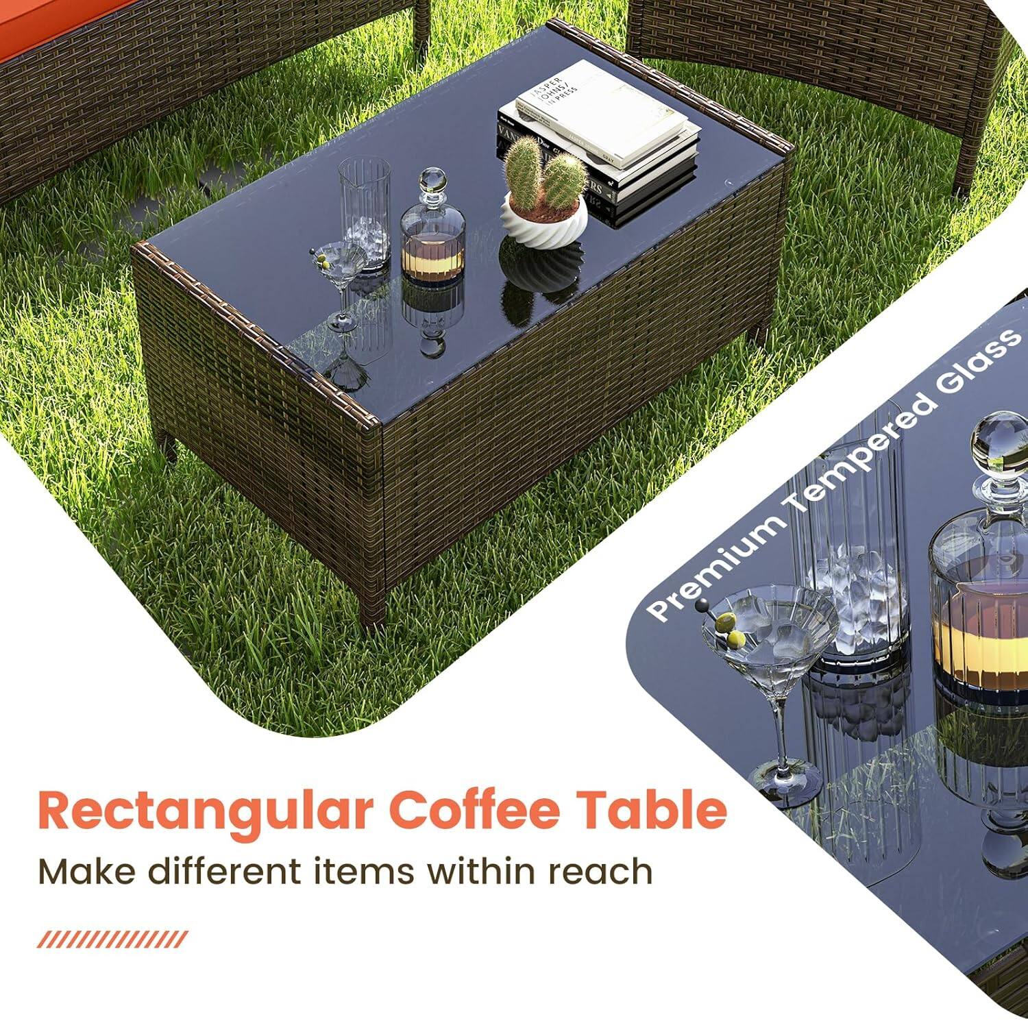 Rectangular Coffee Table, Make different items within reach, Tempered Glass, Premium