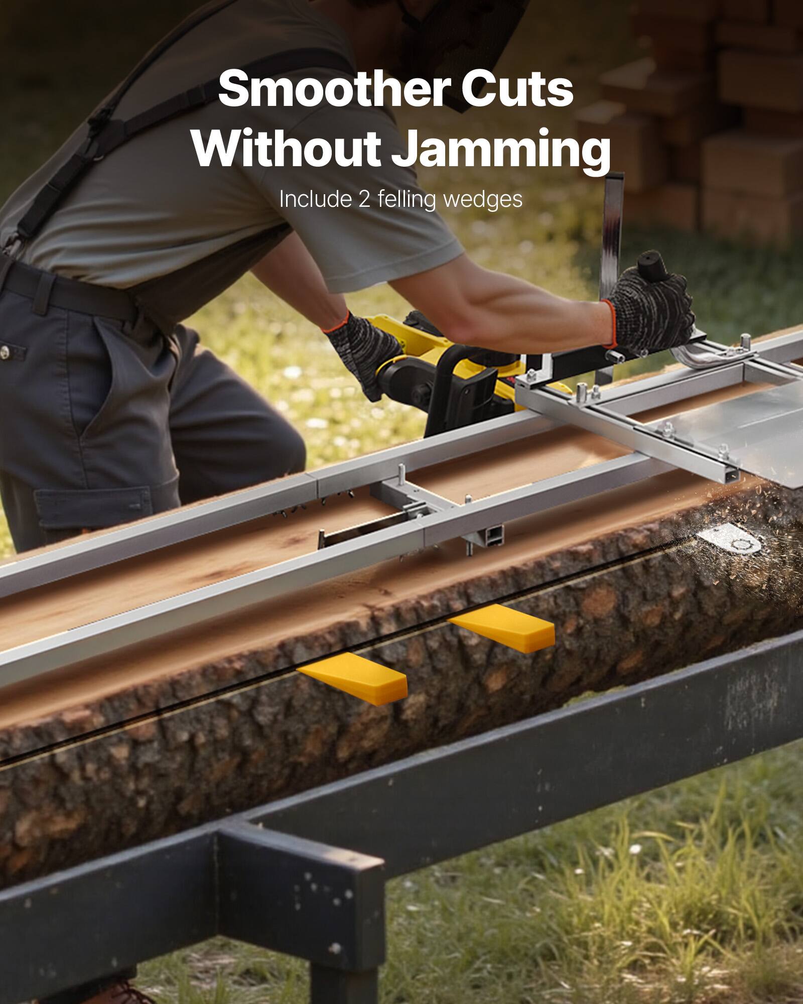 Smoother Cuts Without Jamming  
Include 2 felling wedges