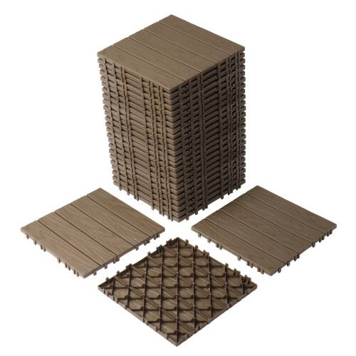 Alt View 1. Winado - 27PCS Plastic Interlocking Deck Tiles 11.8x11.8" Flooring Tiles for Indoor Outdoor Patio Porch Poolside Balcony Backyard - Light Coffee & 5 Vertical Lines.