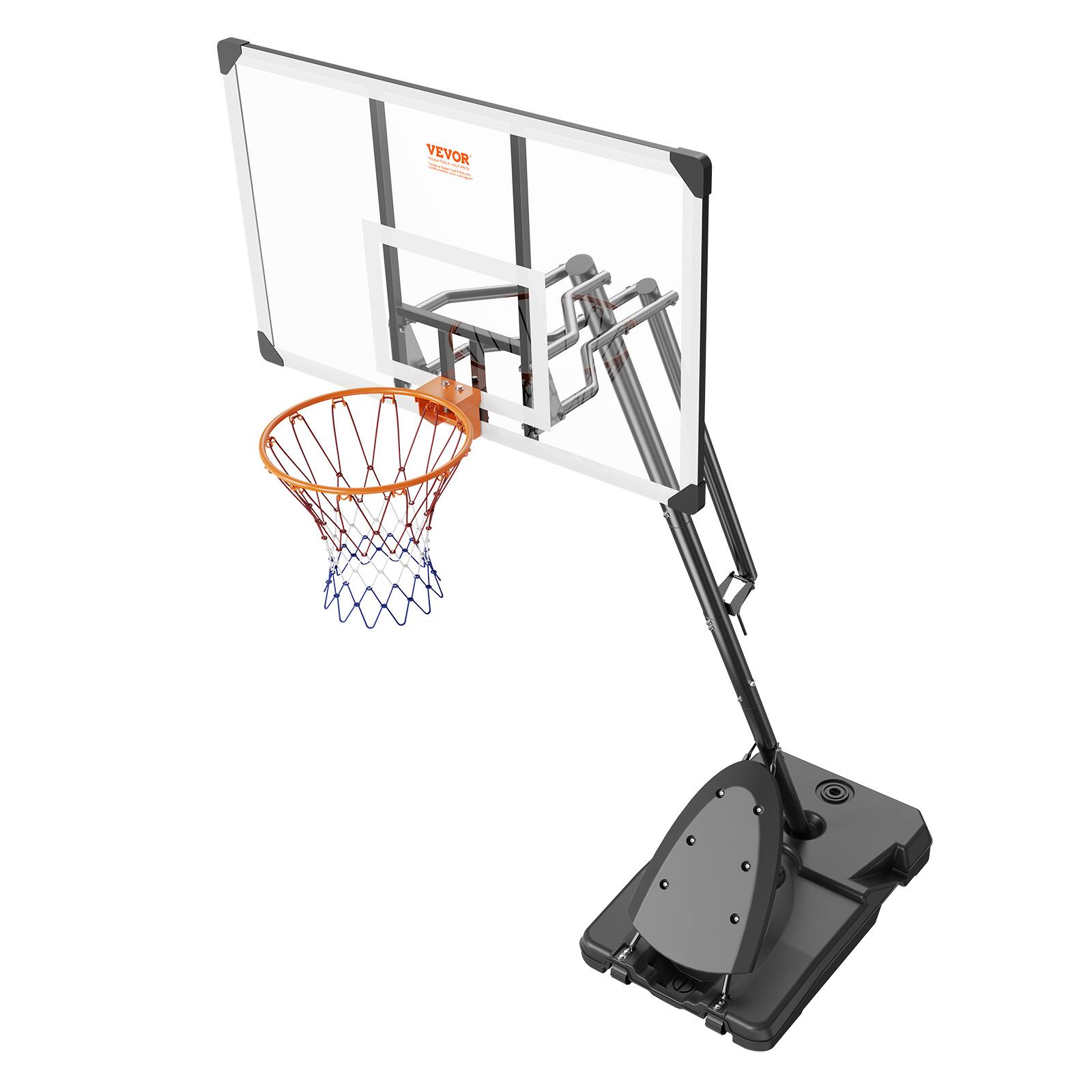 Alt View 5. VEVOR - Basketball Hoop, 7.6-10 ft Adjustable Height Portable Backboard System, 54 inch Basketball Hoop & Goal - Black, Transparent.