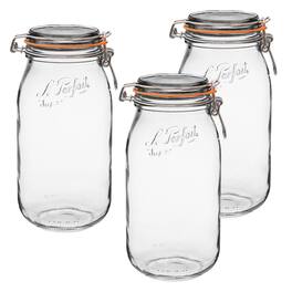 Le Parfait - Super Jar - 2L French Glass Canning Jar w/Round Body, Airtight Rubber Seal & Glass Lid, 64oz/2 Quarts (Pack of 3)