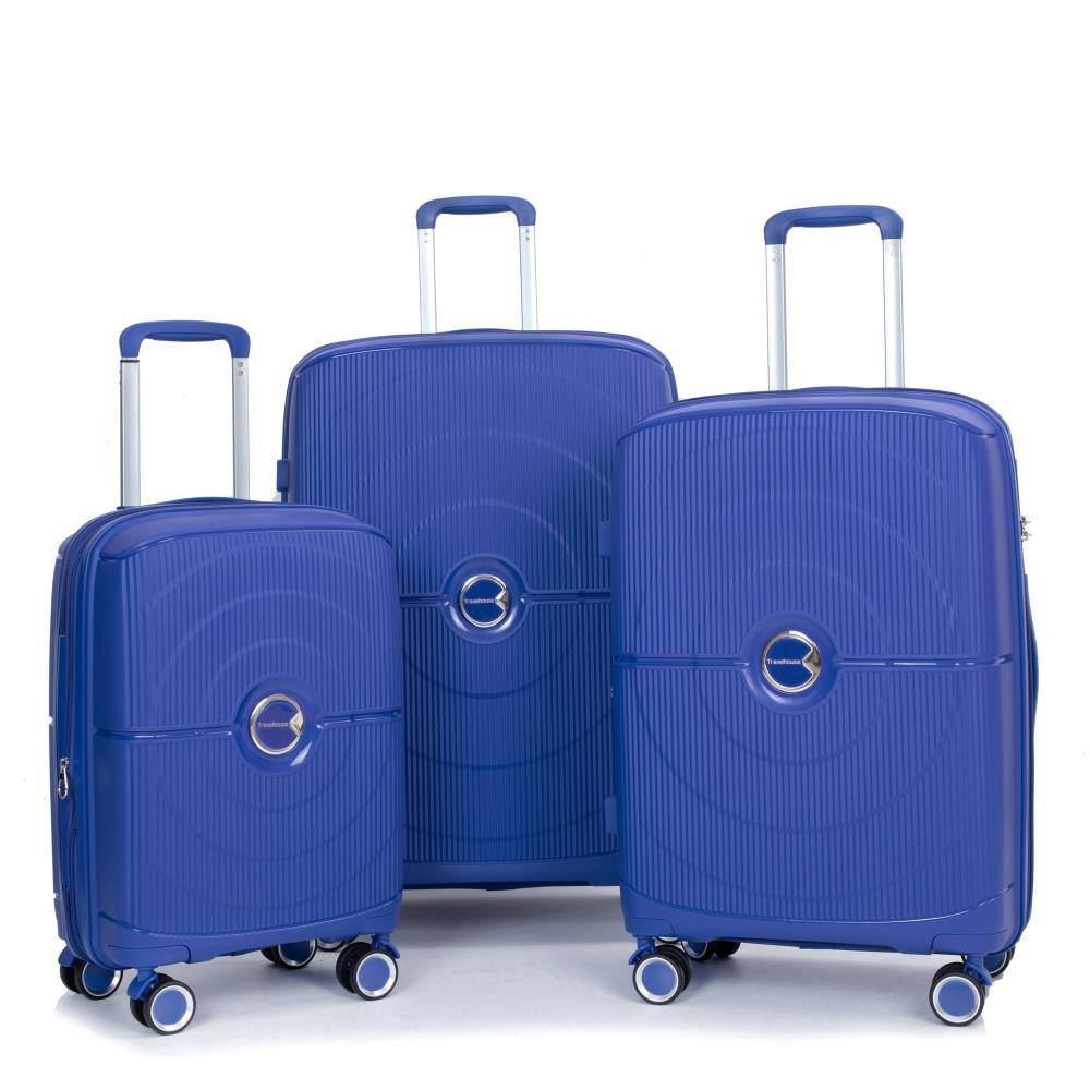 Front. BreeBe - Expandable Hardshell Suitcase Set with Double Spinner Wheels, TSA Lock, Polypropylene, 3-Piece - Navy.