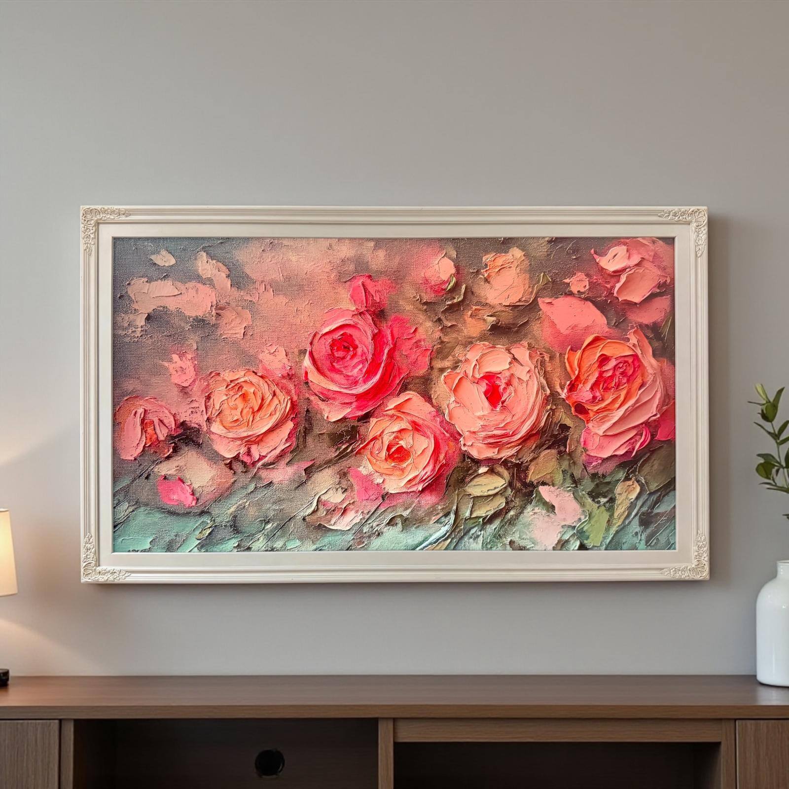 Angle. LAREDO FRAME FACTORY - 65 inch Handmade Ornate Tv Frame For TCL A300W NXTVISION Tv - SOFT IVORY.