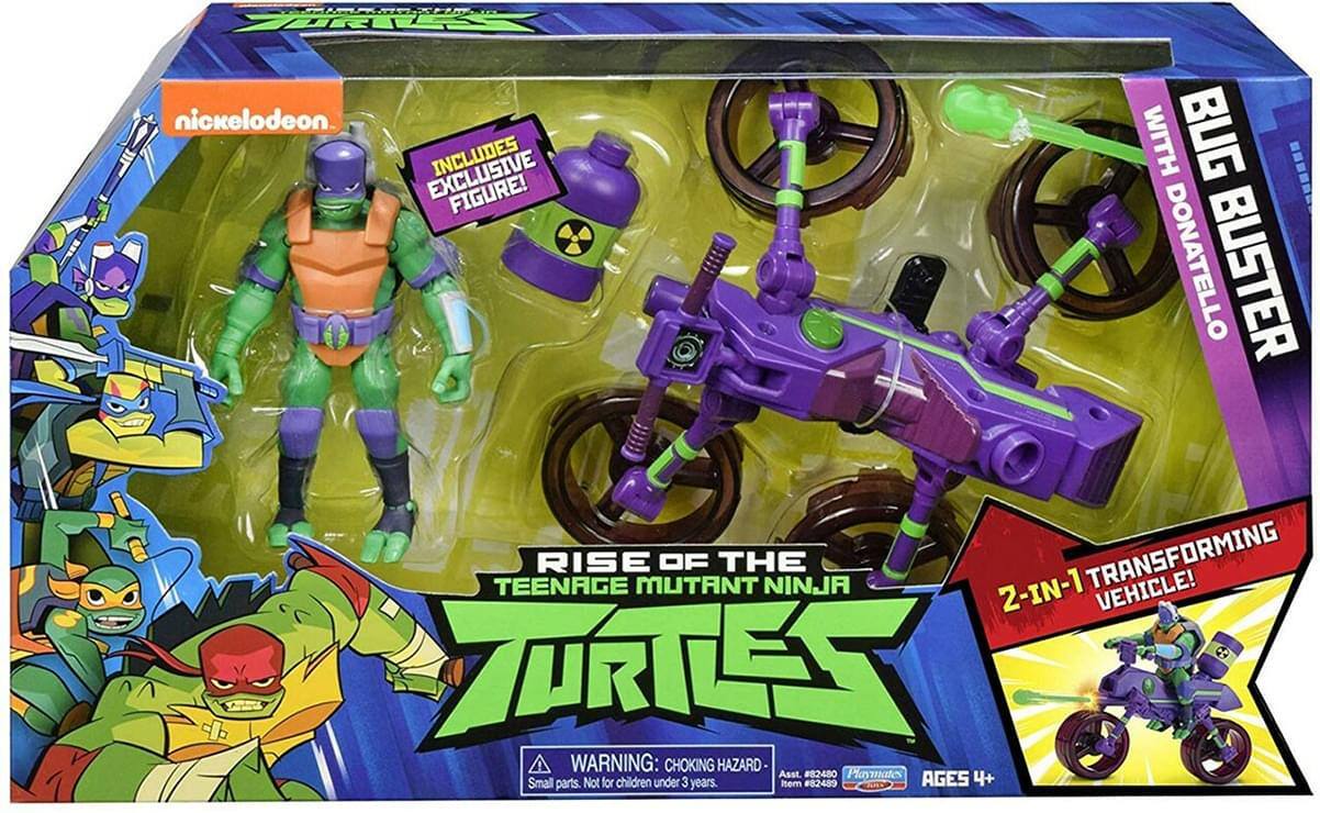 VURTES nickelodeon. EXCLUSIVE FIGURE! WITH BUG BUSTER TEENAGE MUTANT NINJA TURTLES: RISE OF THE NINJA 2-IN-1 TRANSFORMING VEHICLE! WARNING: CHOKING HAZARD - Small parts. Not for children under 3 years. Item #82459