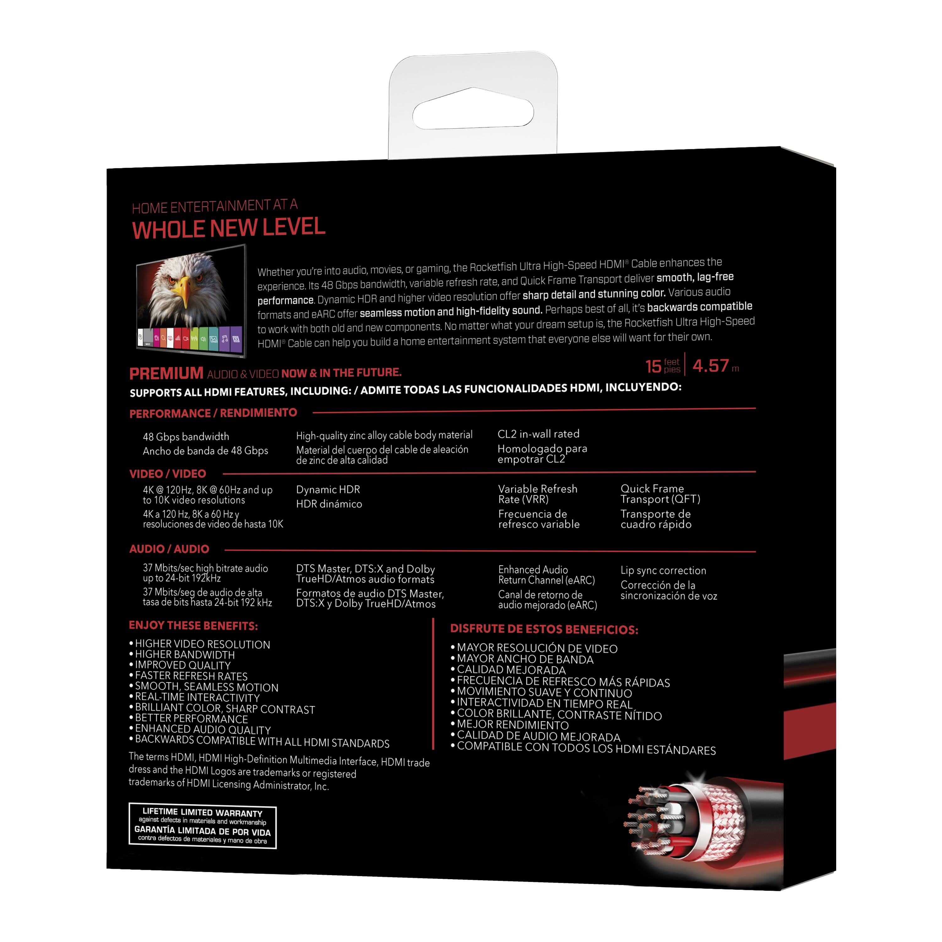 Rocketfish™ 15' 8K Ultra High Speed HDMI® 2.1 Certified Cable Black