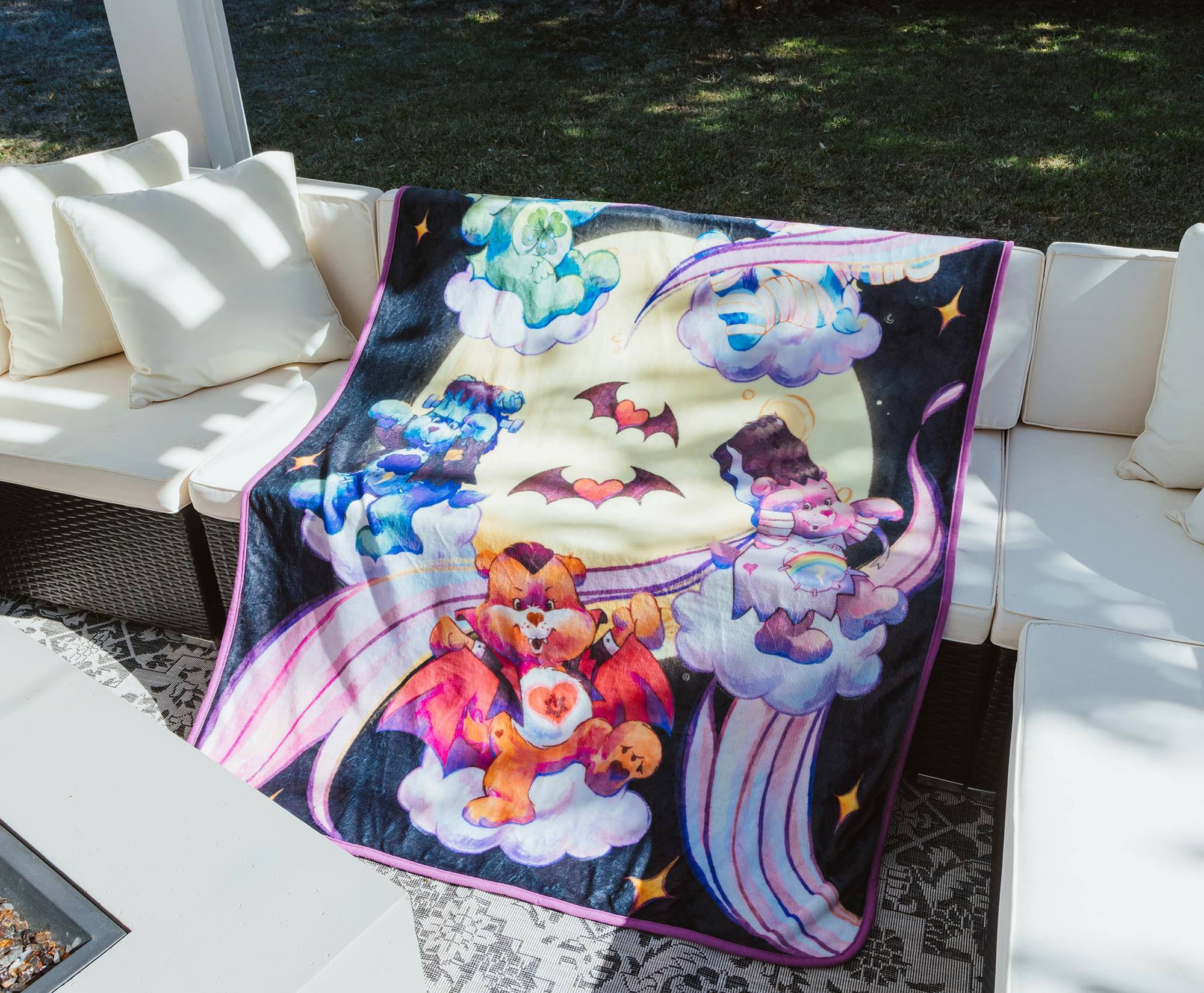 Alt View 2. Silver Buffalo - Care Bears x Universal Monsters Raschel Throw Blanket | 45 x 60 Inches - Multi-Colored.