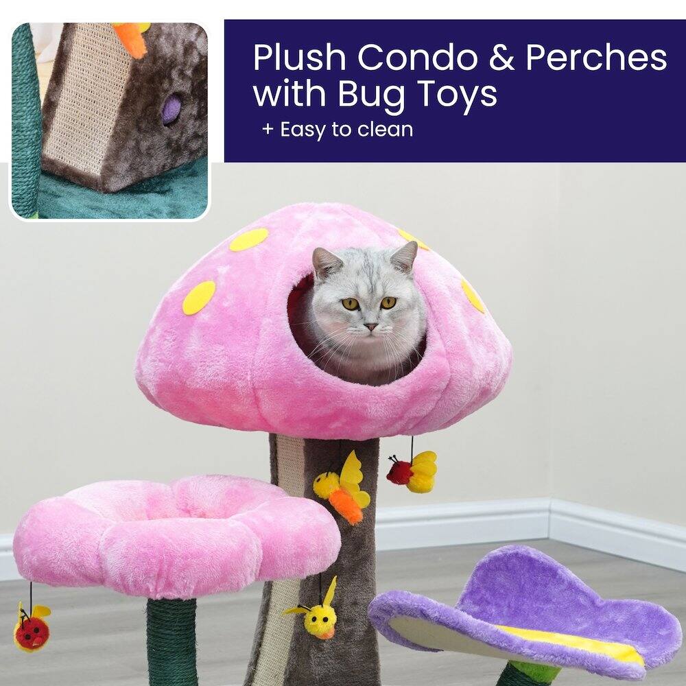 Plush Condo & Perches with Bug Toys + Easy to clean