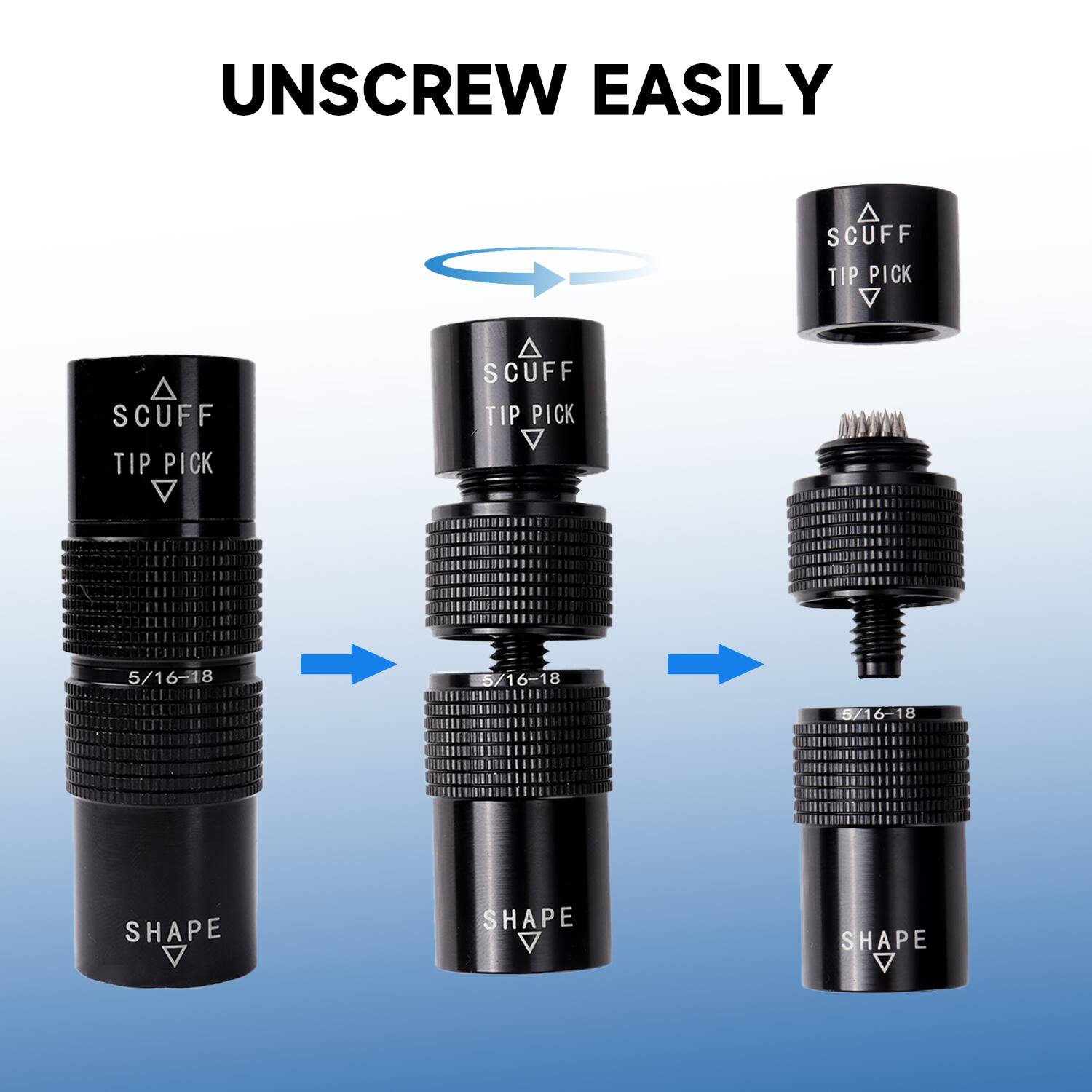 UNSCREW EASILY, SCUFF TIP PICK, 5/16-18, SHAPE