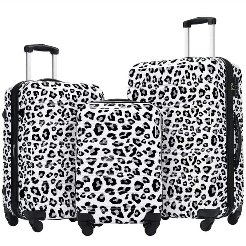 HTUTWOO - Hardshell Luggage Set of 3 - Leopard Print Expandable Suitcase with Spinner Wheels and TSA Lock,Lightweight 20" 24" 28" - Pink