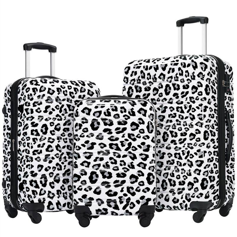 Front. HTUTWOO - Hardshell Luggage Set of 3 - Leopard Print Expandable Suitcase with Spinner Wheels and TSA Lock,Lightweight 20" 24" 28" - Pink.