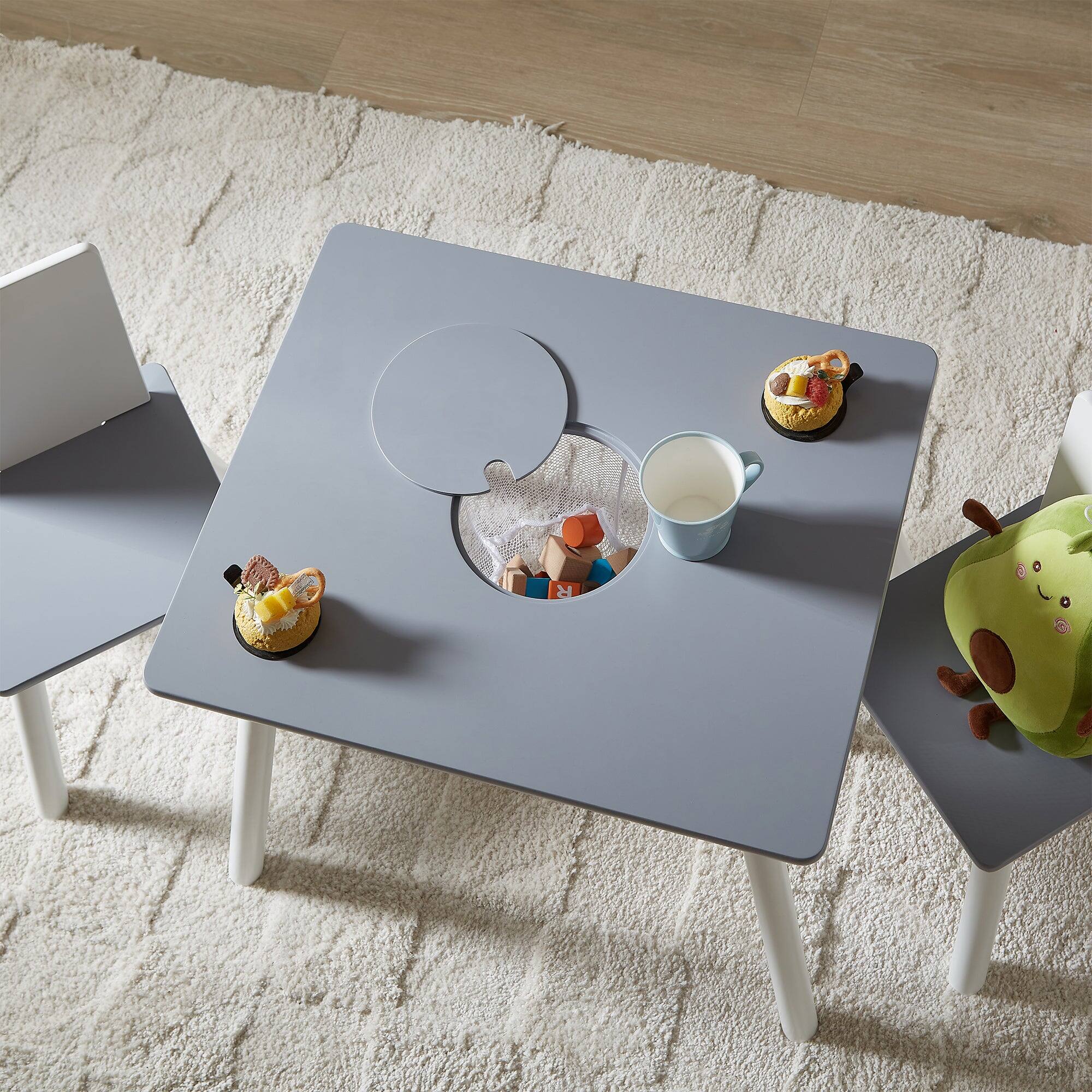 Back. Vecelo - Kids Table & Chair Set with Hidden Mesh Storage Basket – Compact, Durable Activity Table and Chairs for Toddlers.