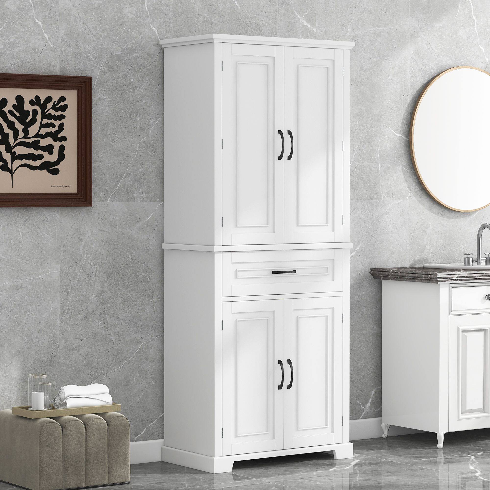 Angle. Mirfee - Bathroom Storage Cabinet with Doors, Drawer, Adjustable Shelf, Multiple Storage - White.