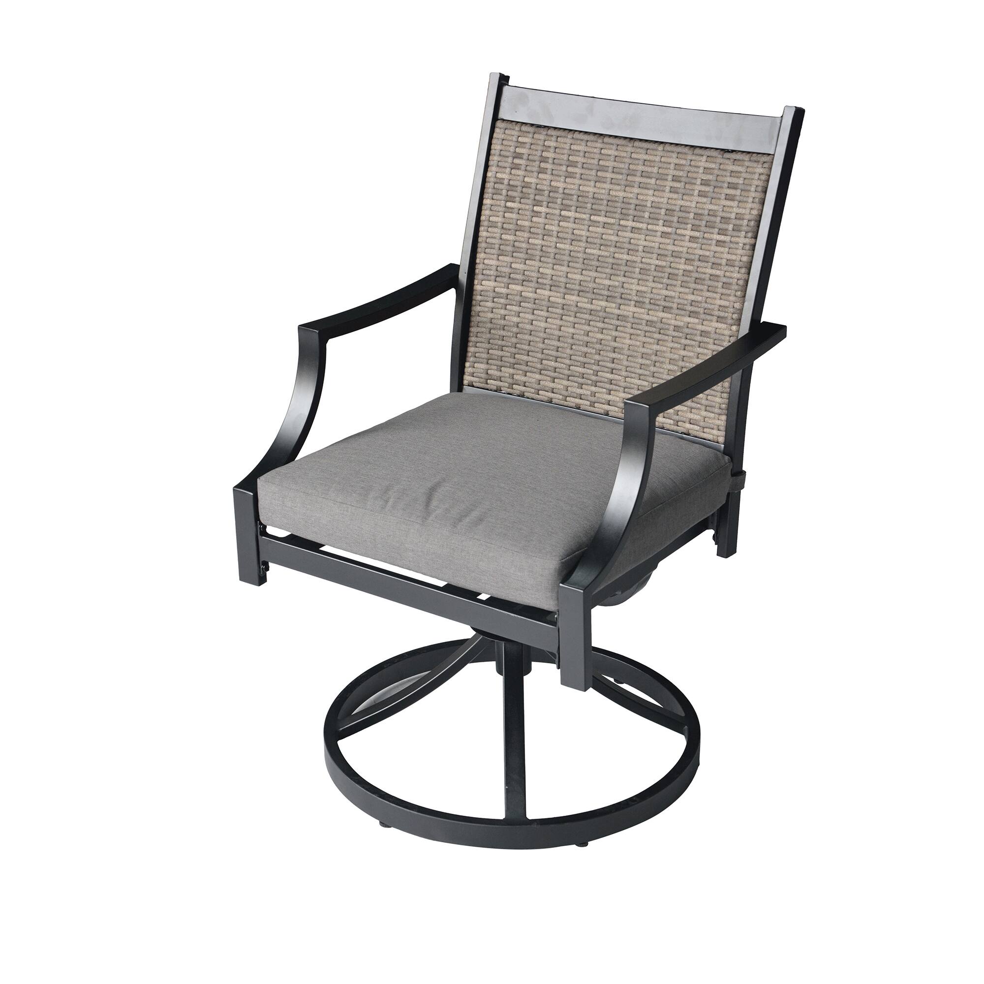 Back. Mondawe - 2-Piece Outdoor Swivel Chair Set with Aluminum Frame and Cushions - Black+Grey.