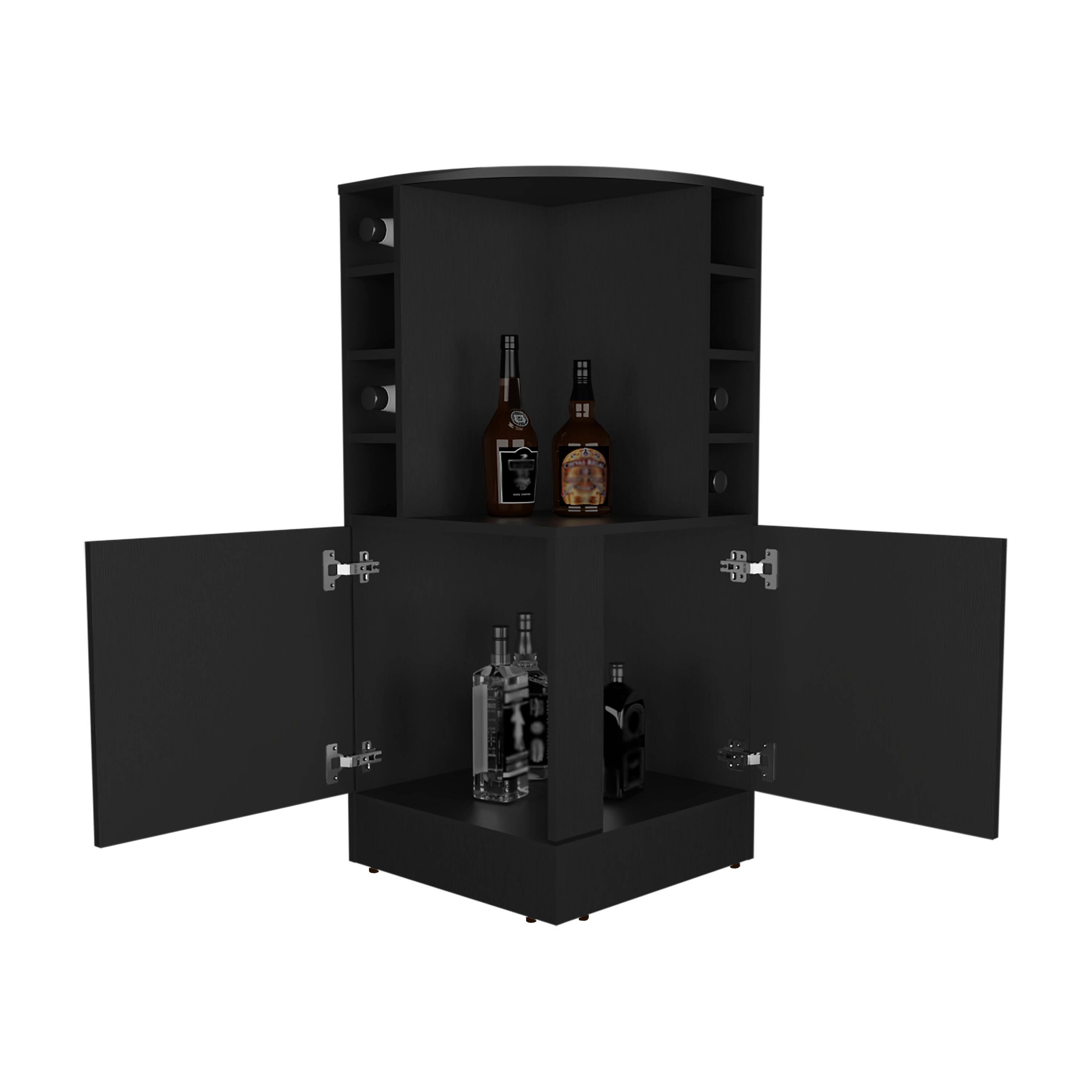 Alt View 2. TuHome - Jakes Tall Corner Bar Cabinet with Eight Wine Bottle Cubbies and Double Door Cabinet, Living Room, Liquor Cabinet. - Black.