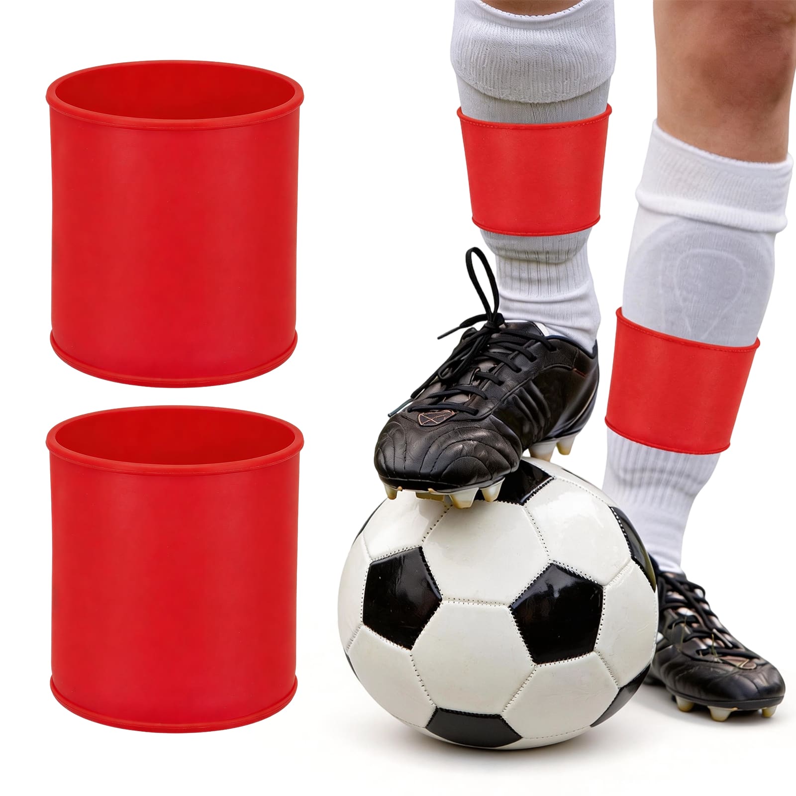 Unique Bargains - Silicone Soccer Leg Bands, Non-Slip Shin Guard Straps to Hold Guards Sleeves Sports Leg Band 1 Pair Size M - Red price history on PriceWatchPro