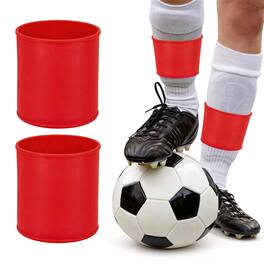 Unique Bargains - Silicone Soccer Leg Bands, Non-Slip Shin Guard Straps to Hold Guards Sleeves Sports Leg Band 1 Pair Size M - Red