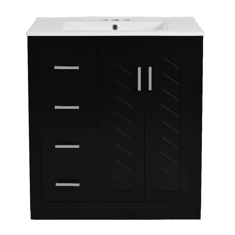Alt View 6. Loheer - Loheer 30 inch bathroom vanity with sink Black Solid Wood Frame - Black.